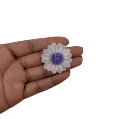 Aplique Flor Margarida Tecido Branco de Miolo Lilás - 2 unidades - comprar online