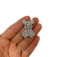 Aplique Ursinho Cravejado Prata