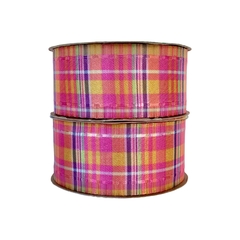Fita Sinimbu Cetim Estampada Junina Xadrez Rosa (38mm)