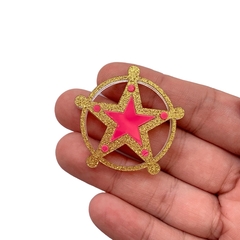 Aplique Estrela Boiadeira Pink com Dourado Glitter Acrílico - 2 unidades - comprar online
