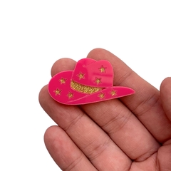 Aplique Chápeu Boiadeira Pink Estrelas Douradas Acrílico - 2 unidades - comprar online