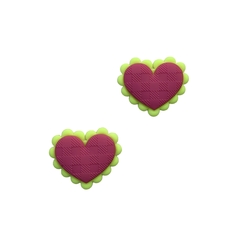 Aplique Coração Borda Escalope Rosa e Amarelo Neon