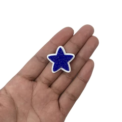 Aplique Estrela Azul Royal Fundo Branco Glitter Acrílico