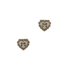 Aplique Luxo Coração Branco Lacinho Dourado Escalope com Pérolas - 2 unidades