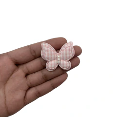 Aplique Borboleta Dupla Xadrez Rosa Miolo de Pérola - 2 unidades - comprar online