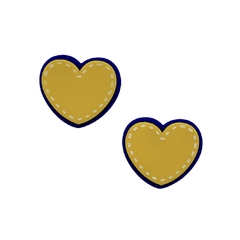 Aplique Coração Amarelo Pespontado Fundo Azul