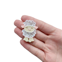 Aplique Ovelhinha Acrílico Branca Recheio Glitter M - 2 unidades na internet