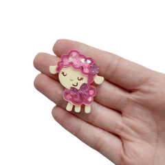 Aplique Ovelhinha Acrílico Rosa Recheio Corações M - 2 unidades - ApliqueMe | Apliques incríveis para seu artesanato!