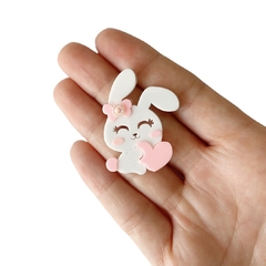 Aplique Coelhinha Branca Corpinho Laço e Coração Rosa - 2 unidades - comprar online