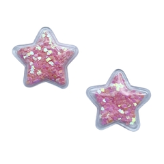 Aplique Estrela Plástico com Corações Rosa Claro