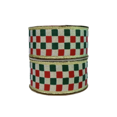 Fita Sinimbu Xadrez Aramada Vermelha Verde e Off White