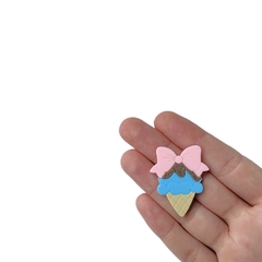 Aplique Sorvete Casquinha Azul Laço Rosa Claro Acrílico - 2 unidades - comprar online