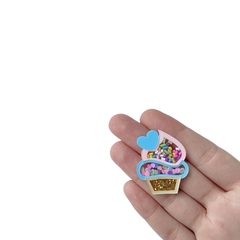 Aplique Cupcake Rosa Claro e Azul Granulado e Corações Acrílico - 2 unidades - comprar online