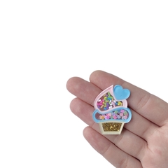 Aplique Cupcake Rosa Claro e Azul Granulado e Corações Acrílico - 2 unidades na internet