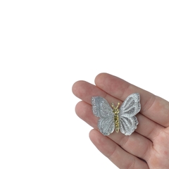 Aplique Borboleta Dupla Prata Glitter - 2 unidades - comprar online