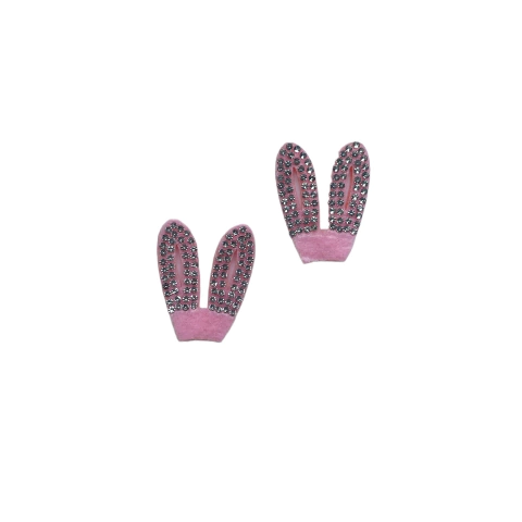 Aplique Orelha Coelhinho Vazada Rosa com Strass