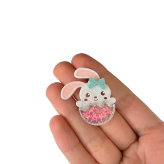 Aplique Coelho Branco Glitter Ovo Recheio Confete Acrílico - 2 unidades - comprar online