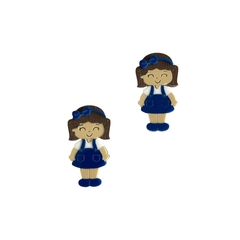 Aplique Menina Escolar Uniforme Azul Acrílico - 2 unidades