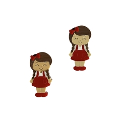 Aplique Menina Escolar Uniforme Vermelho Acrílico - 2 unidades