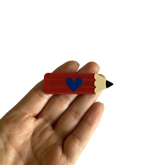 Aplique Hair Clips Lápis Vermelho Coração Azul Acrílico - 2 unidades - comprar online
