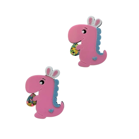 Aplique Dinossauro Coelhinho Rosa Acrílico