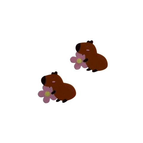 Aplique Capivara Florzinha Rosa Claro Acrílico