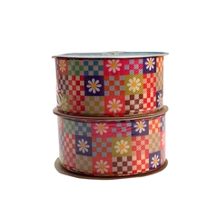 Fita Sinimbu Jeans Estampado Xadrez e Margaridas (38mm) - 10 metros - comprar online