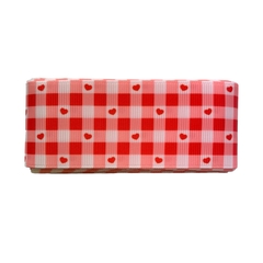 Fita Gorgurão Estampada Yama Quadriculado Coração Vermelho - 3 metros - comprar online