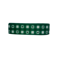 Fita Gorgurão Estampada Yama Quadriculado Coração Verde - 3 metros - ApliqueMe | Apliques incríveis para seu artesanato!