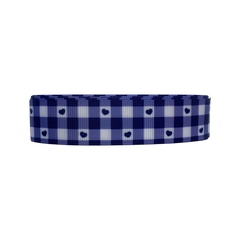 Fita Gorgurão Estampada Yama Quadriculado Coração Azul Marinho - 3 metros - ApliqueMe | Apliques incríveis para seu artesanato!