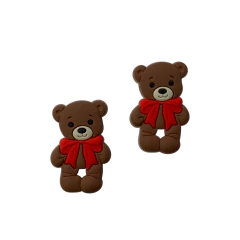 Aplique Ursinho Corpinho Marrom Laço Vermelho Emborrachado