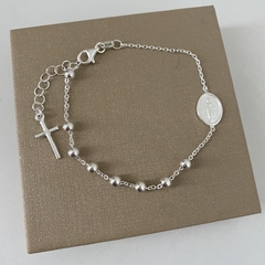 Pulsera Plata 17 a 20cm DENARIO CRUZ (cod 20266) - Alma Mia Joyas