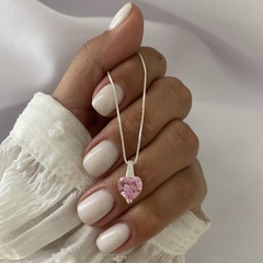 Conjunto plata 45cm cubic corazon rosa (cod 21367) - comprar online