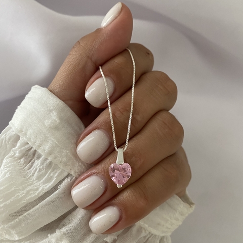 Conjunto plata 45cm cubic corazon rosa (cod 21367) - comprar online