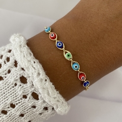 Pulsera acero dorado 15 a 20cm OJO TURCO (cod 12509)