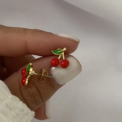 Aros acero dorado par cereza cherry (cod 21993) - comprar online