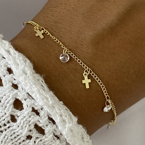 pulsera acero dorado 17 a 20 cm CRUZ (cod 13780)