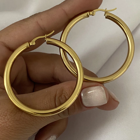 Argollas acero dorado 44mm Par LISA (cod 15292)