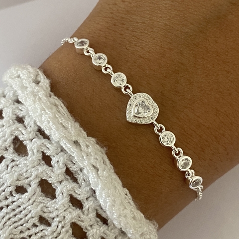 Pulsera Plata 17 a 21cm CORAZON (cod 16208)