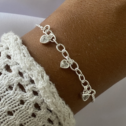 Pulsera Plata 17 a 20cm CORAZON (cod 19407)