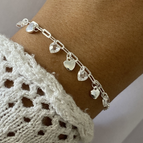 Pulsera Plata 17 a 20cm CORAZON (cod 19774)