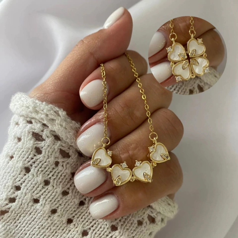 Conjunto acero blanco 45 a 50cm CORAZON TREBOL (cod 20327) - comprar online