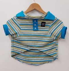 Camisa polo listada azul turquesa