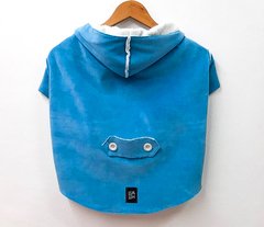 Agasalho Inverno Aveludado Duplo com Capuz Cor Azul Lago para Pets.