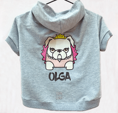 Agasalho Moletom Cor Cinza Mescla Personalizado com Nome e Mascote Bulldog Princesa