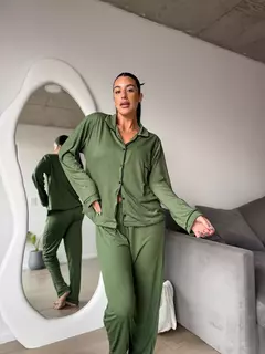 Pijama camisero verde militar - tienda online
