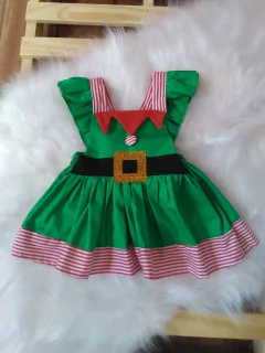 Vestido Duende de Natal com Gorro - LaLa & TomTom