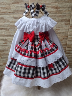 Blusa + Salopete Xadrez Junino (Saia dupla)
