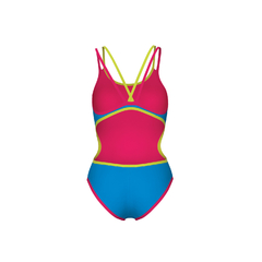 Imagen de ENTERIZA ARENA ONE DOUBLE CROSS MUJER MAXLIFE ECO TURQUOISE FLUO PINK SOFT GREEN (809)