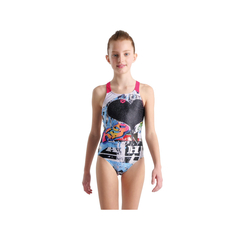 MALLA ENTERIZA NATACIÓN ARENA JUNIOR HEART V-BACK MAXLIFE BLACK FREAK ROSE (590)